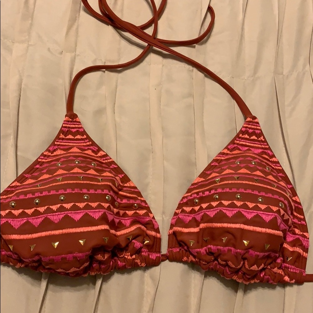 Rust and pink bejeweled triangle bikini top